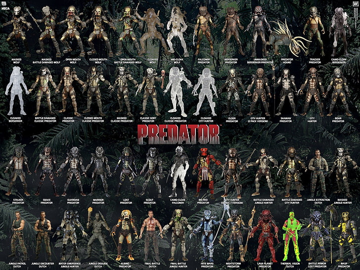 Predator characters illustration, Predator (movie), toys, text, HD wallpaper