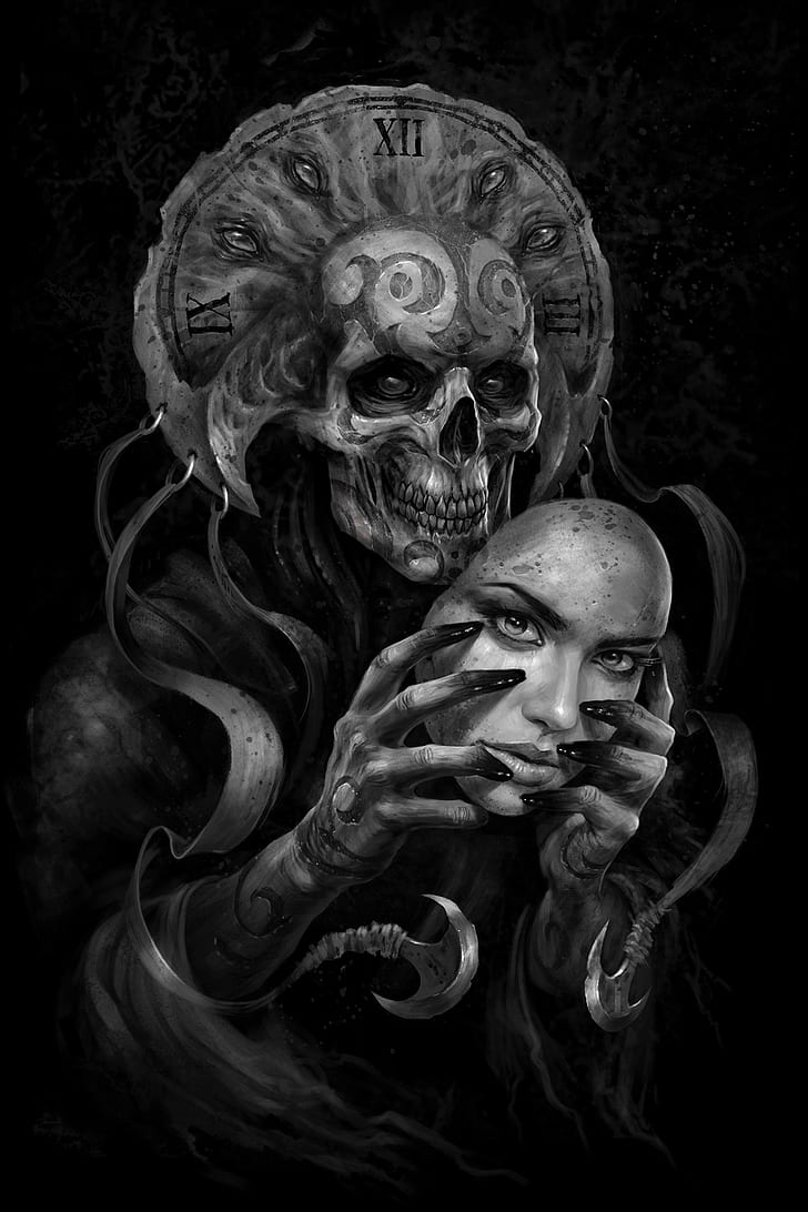 death, drawing, face mask, fantasy art, Skull Face, HD wallpaper