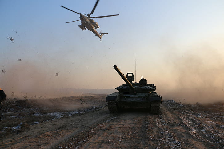 army, military, Mil Mi-28, tank, helicopters, T-90