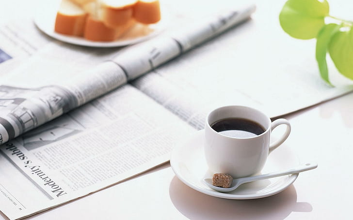 Morning Coffee Newspaper HD Background, drinks