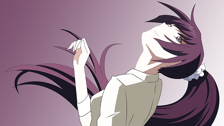 purple-haired female anime character illustration, untitled, Senjougahara Hitagi