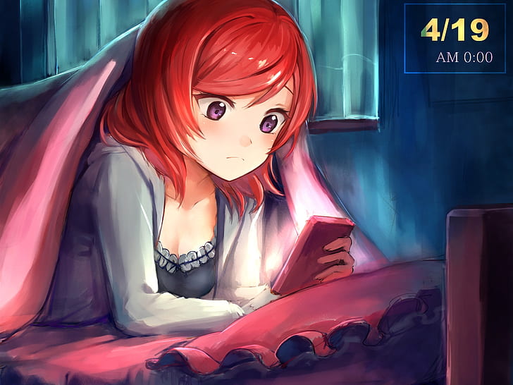HD wallpaper: Red hair anime girl use phone | Wallpaper Flare