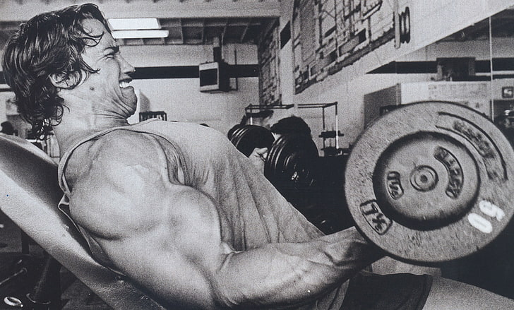 Arnold Schwarzenegger, man, actor, rocking, the gym, dumbbells