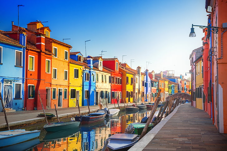 assorted-color boats, city, the city, street, Italy, Venice, channel