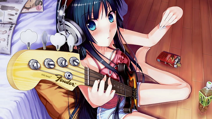 K-ON!, anime girls, Akiyama Mio, bass guitars, music