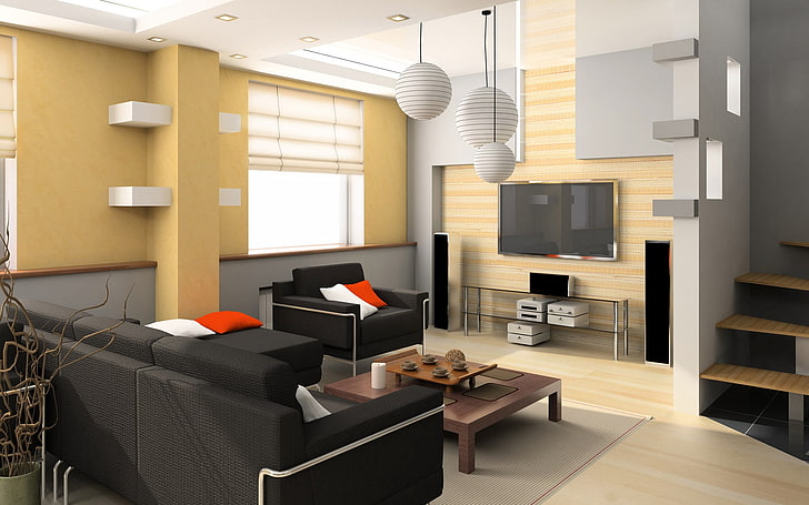 HD wallpaper: living room interior, tv, sofa, design, modern, furniture,  domestic Room | Wallpaper Flare
