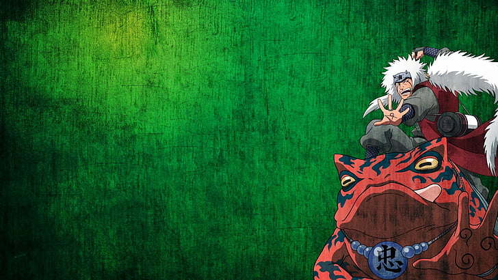 anime, background, boys, frogs, green, jiraiya, naruto, shippuden, HD wallpaper