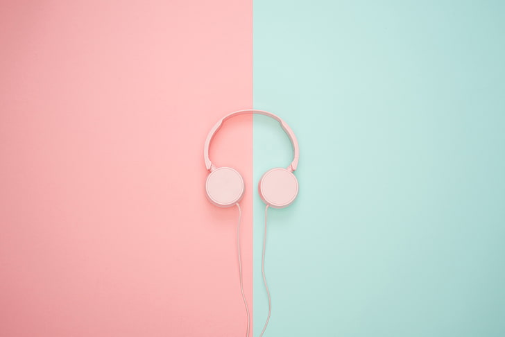 Teal, Pink, 5K, Headphones, HD wallpaper