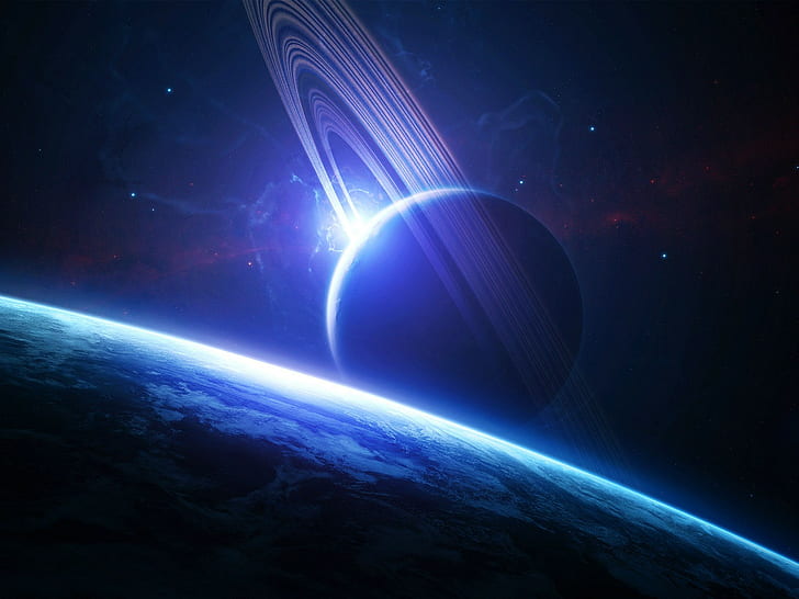 planetary rings, spacescapes, space art, HD wallpaper