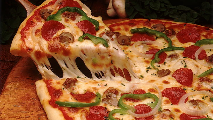 slice of pizza, food, cheese, food and drink, freshness, close-up