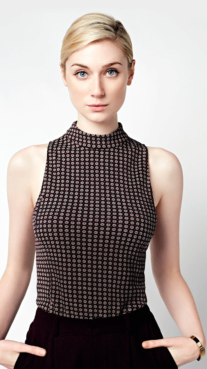 Elizabeth Debicki Agents 2015, women's black and gray sleeveless top
