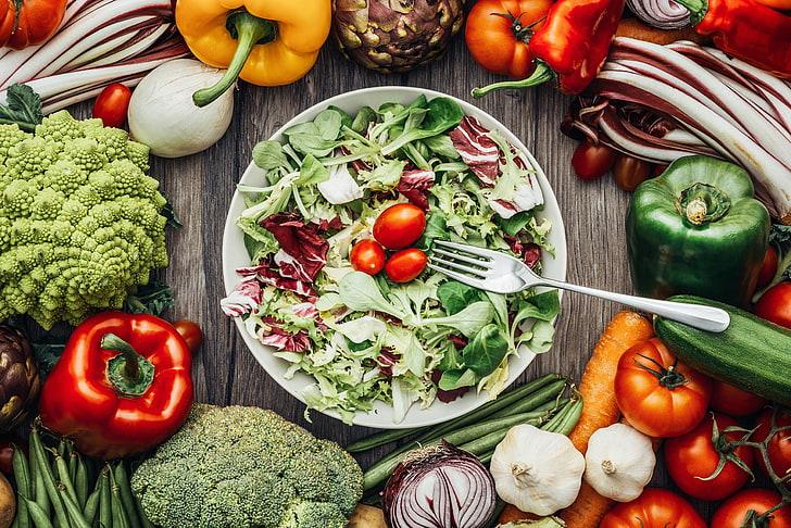 food, vegetables, salad, romanesco, food and drink, tomato, HD wallpaper