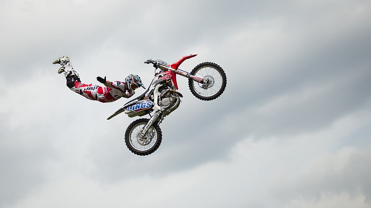 red and white motocross dirt bike, vehicle, motorcycle, transportation, HD wallpaper