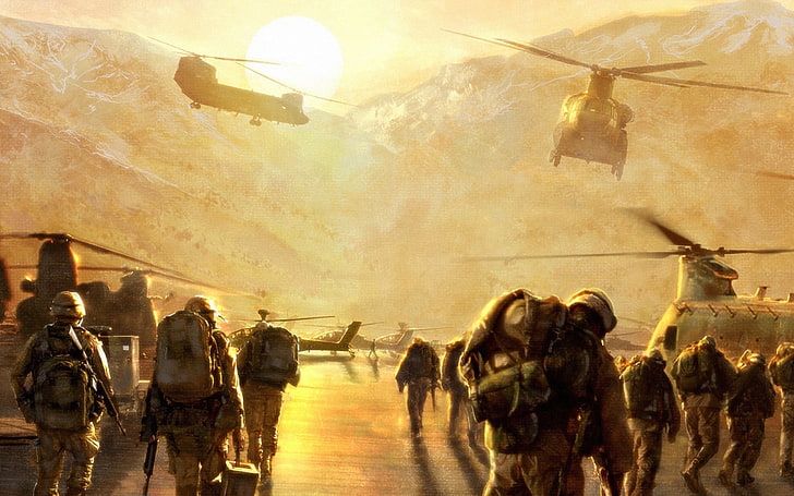 group of army surround helicopters digital wallpaper, medal of honor HD wallpaper