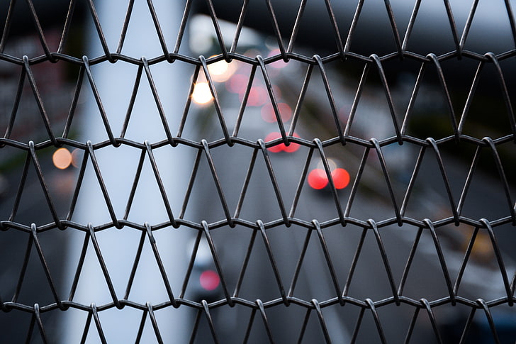 gray steel chain-link fence, mesh, glare, background, security