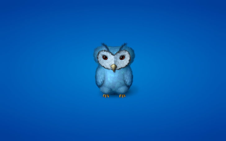 blue owl clip art, bird, minimalism, bluish background, one animal, HD wallpaper