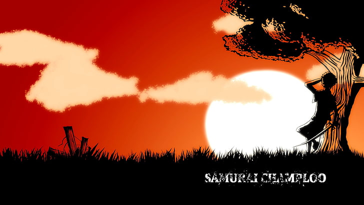 samurai, Samurai Champloo, Mugen, sword, sky, sunset, silhouette