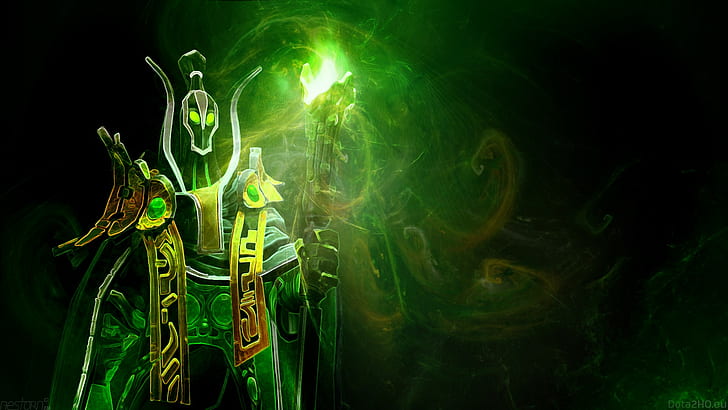 Rubick, The grand magus, Dota 2, Art, green color, night, no people, HD wallpaper
