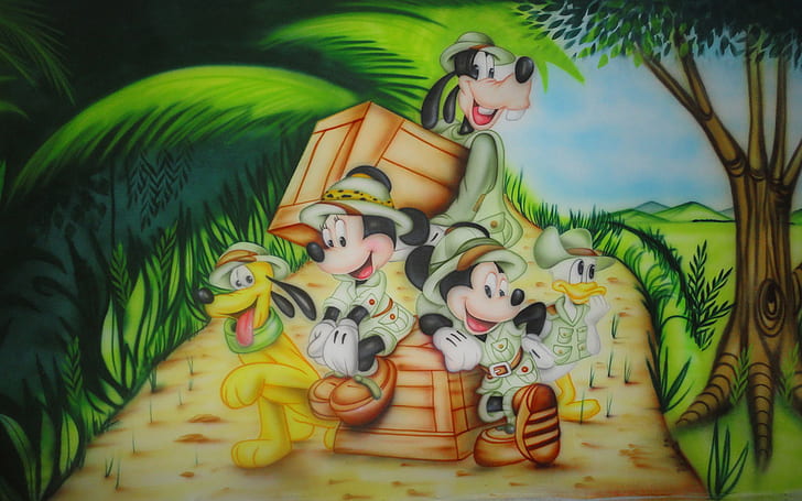 Adventure Of Mickey Maus Safari Cartoon Minnie Mouse Donald Duck And Goofy In Jungle Full Hd Wallpapers 1920×1200, HD wallpaper