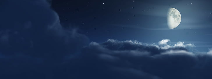 night, Moon, sky, clouds