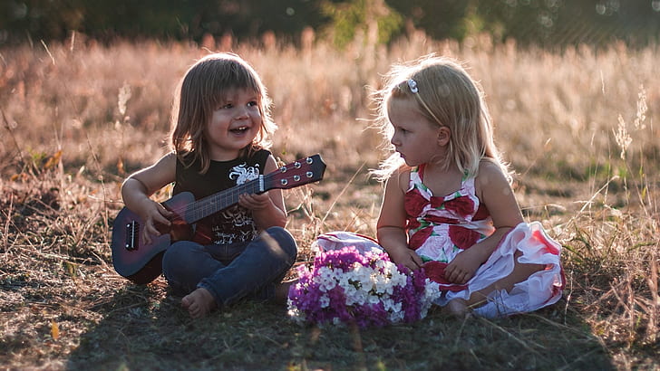 Children, cute girls, guitar