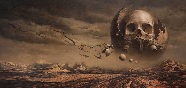 human skull digital wallpaper, death, desert, sake, Nick Keller