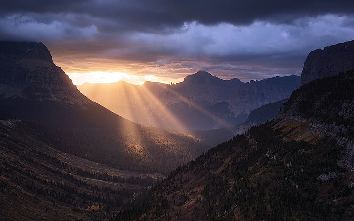 mountain photo during sunrise, nature, landscape, sun rays, mountains, HD wallpaper