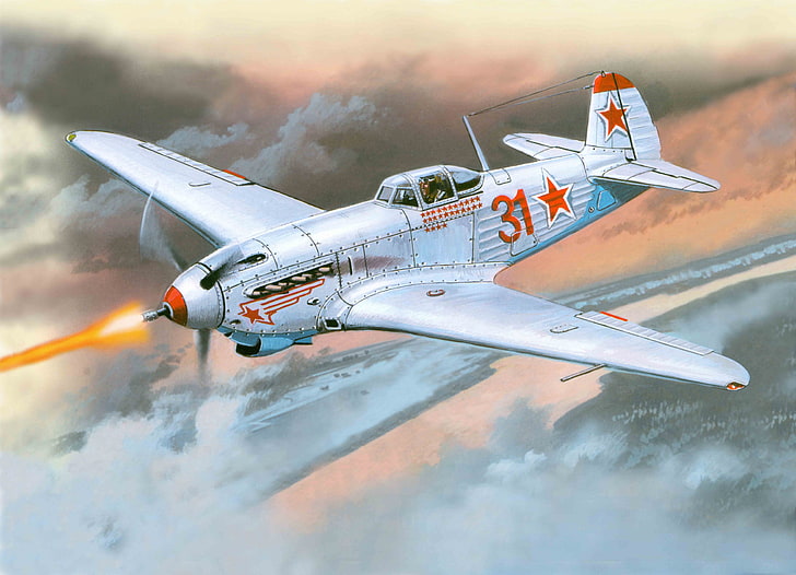 white and orange fighter plane illustration, the plane, battle, HD wallpaper