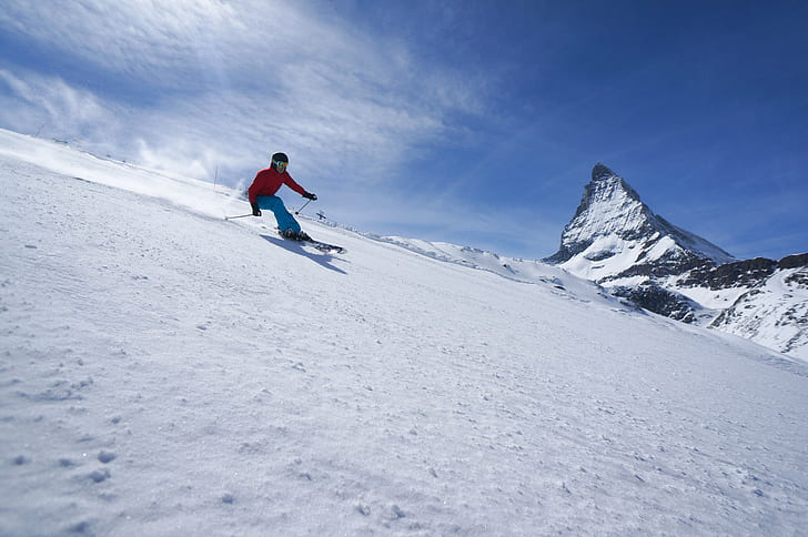 snow, landscape, skiing, Matterhorn, sport, HD wallpaper