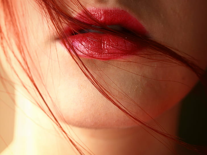Women's red lipstick, beauty, human Face, close-up, females, beautiful, HD wallpaper