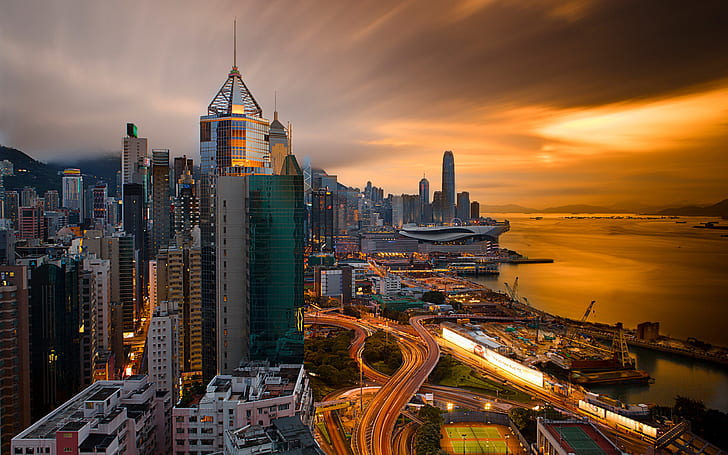 Hong Kong city at night-China-Desktop HD Wallpapers for mobile phones Laptop-Tablet and PC-2560×1600, HD wallpaper