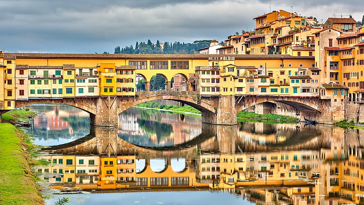 ponte vecchio, florence, italy, europe, reflection, arno river, HD wallpaper
