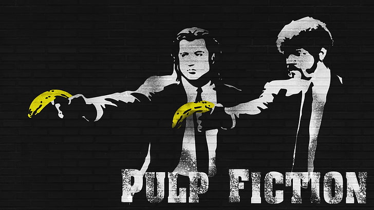 Pulp Fiction, bananas, movies, typography, wall - building feature