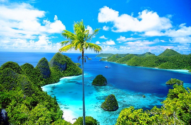 Earth, Island, Horizon, Indonesia, Ocean, Raja Ampat, Rock, HD wallpaper