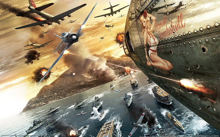 HD wallpaper WWII Airplane Plane Ships Battle Smoke Battlestations HD  video games  Wallpaper Flare