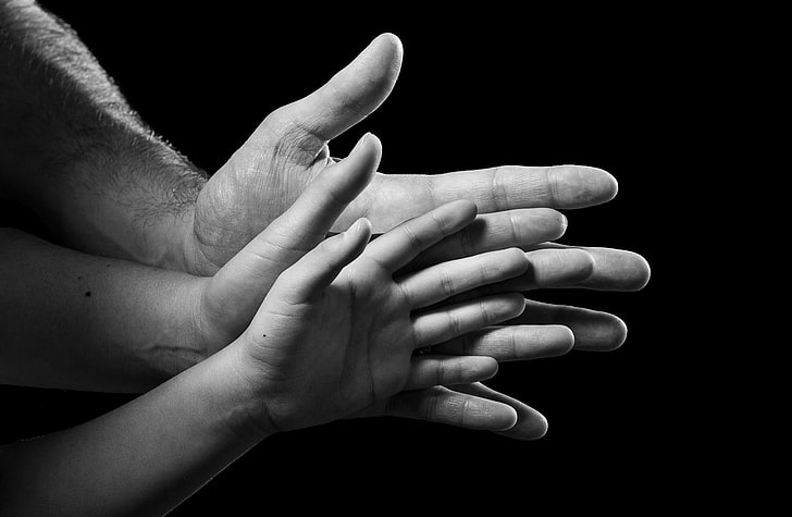 hands, fingers, monochrome, human hand, human body part, black background