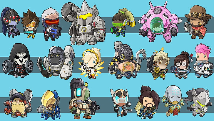 assorted anime character illustration, Overwatch, chibi, Pharah (Overwatch)