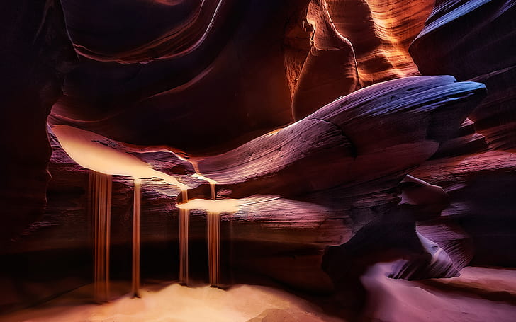 Antelope Canyon, rocks, light, texture, sand, red, HD wallpaper