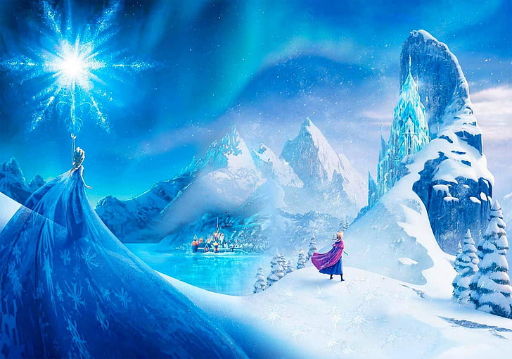 HD wallpaper: Disney Frozen Elsa and Anna wallpaper, snow, mountains, the  city | Wallpaper Flare