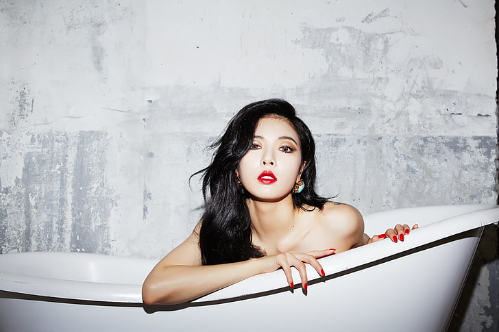 white bathtub, girl, music, brunette, Asian, South Korea, k-pop