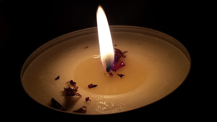 candles, relaxing, relaxation, dark, fire, warm, flower petals, HD wallpaper