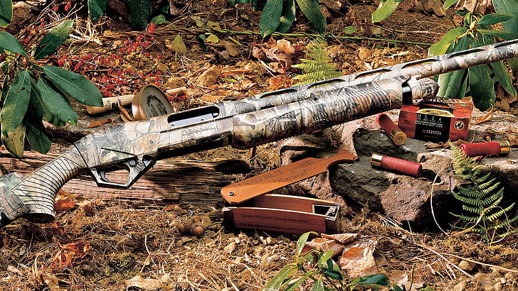 brown and black hunting rifle, shotgun, Benelli SuperNova, weapon, HD wallpaper