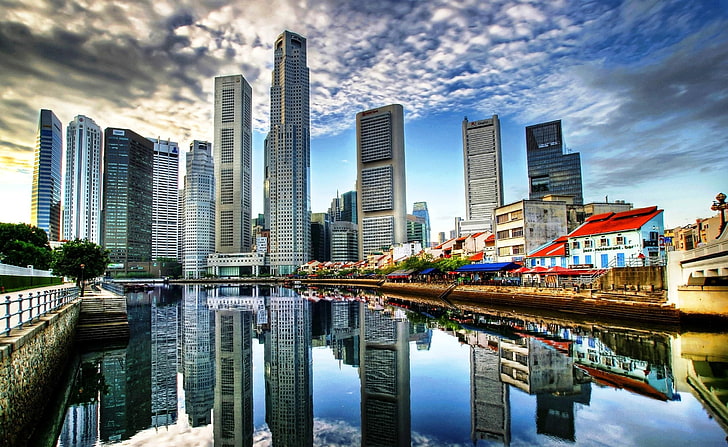 Singapore City, worm's eyeview of buildings, Asia, architecture, HD wallpaper