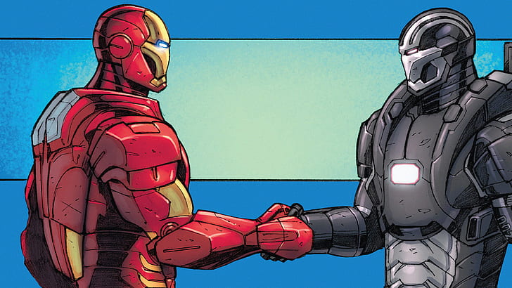 Iron Man, Warmachine, Marvel Comics, Tony Stark, blue background, HD wallpaper