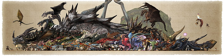 dragons wallpaper, Monster Hunter, PSP, video games, creativity