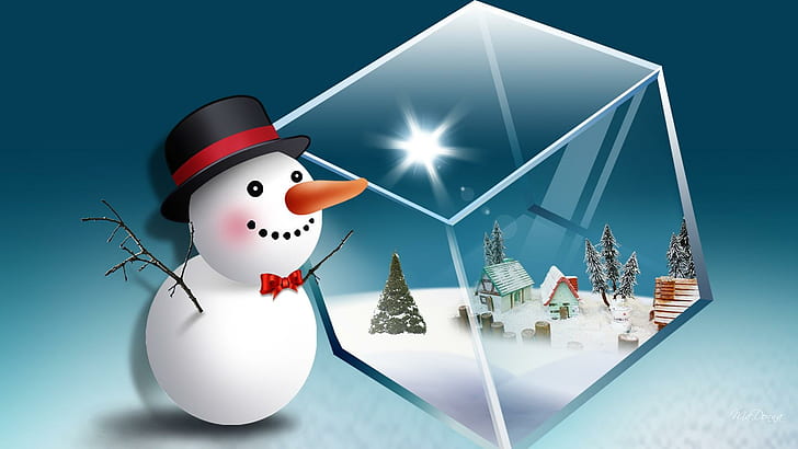 Snowmans Cube Village, firefox persona, christmas, tree, whimsical, HD wallpaper