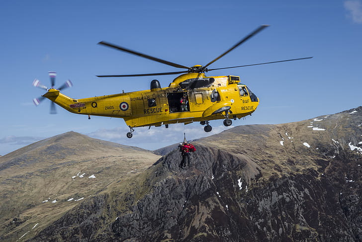 mountains, England, helicopter, rescuers, Wales, Snowdon, mount Snowdon, HD wallpaper