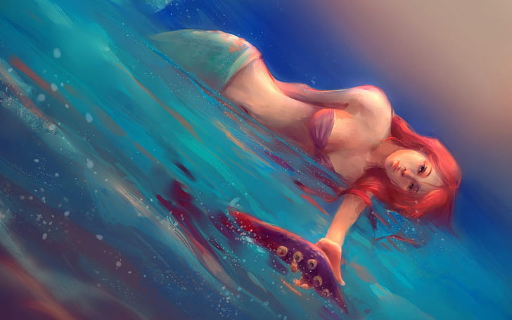 The Little Mermaid Underwater Redhead Mermaid Drawing Ariel Disney HD, ariel the little mermaid painting, HD wallpaper