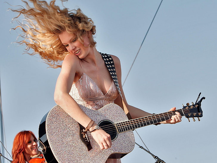 taylor swift, string instrument, young adult, guitar, hair