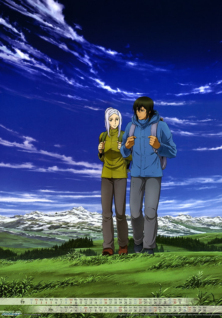 anime, Mobile Suit Gundam 00, sky, adult, cloud - sky, two people